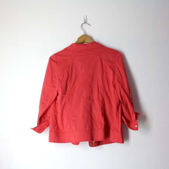 Chico's Luxe Twill Utility Jacket Malibu Punch zip snap front closure 0 4 S New - Picture 2 of 7